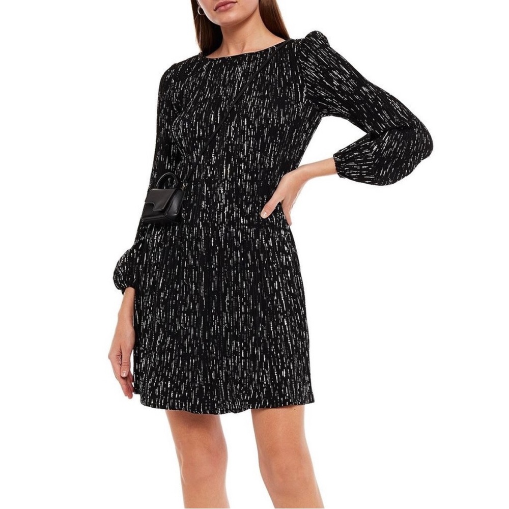 MAJE Rocketa Short Pleated Dress In Lurex Print